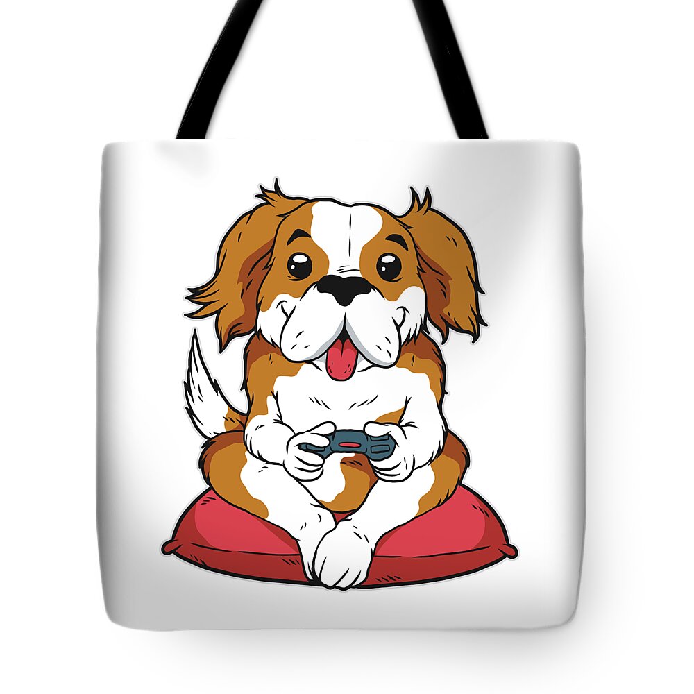 Puppy Dog Video Gamer Tote Bag by Cute and Funny Animal Art Designs - Pixels