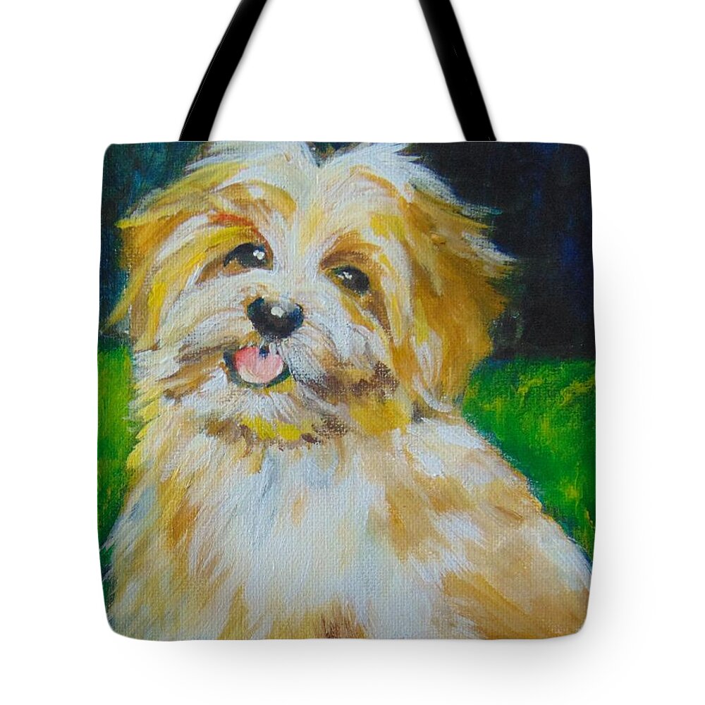 Terrier Tote Bag featuring the painting Puppy by Saundra Johnson