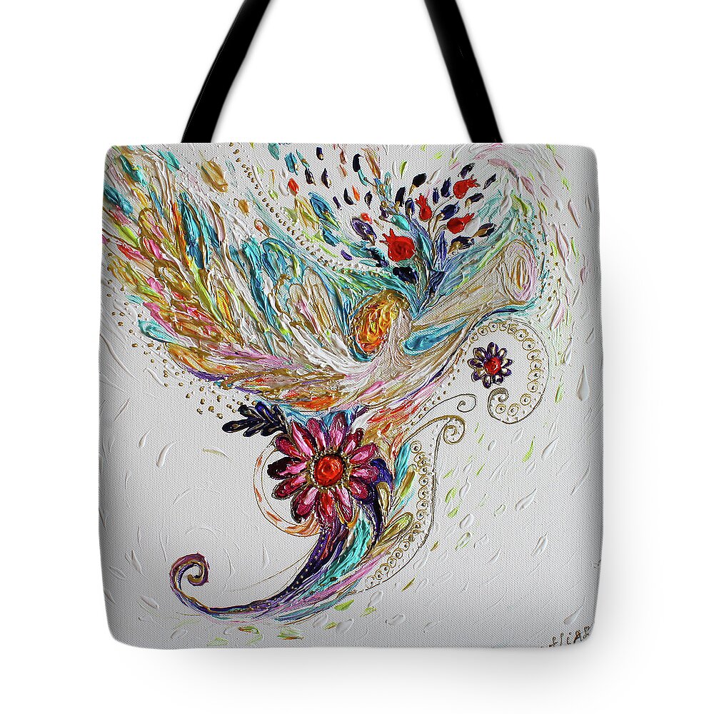 Angels Tote Bag featuring the painting Pure Abstract #4. Trumpeting angel by Elena Kotliarker