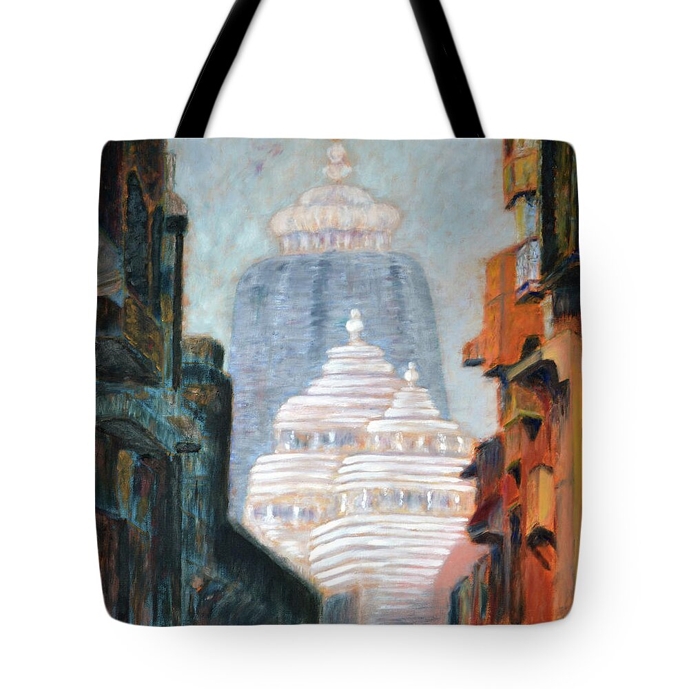 Puri Jagannath Temple Tote Bag featuring the painting Puri Jagannath temple by Uma Krishnamoorthy
