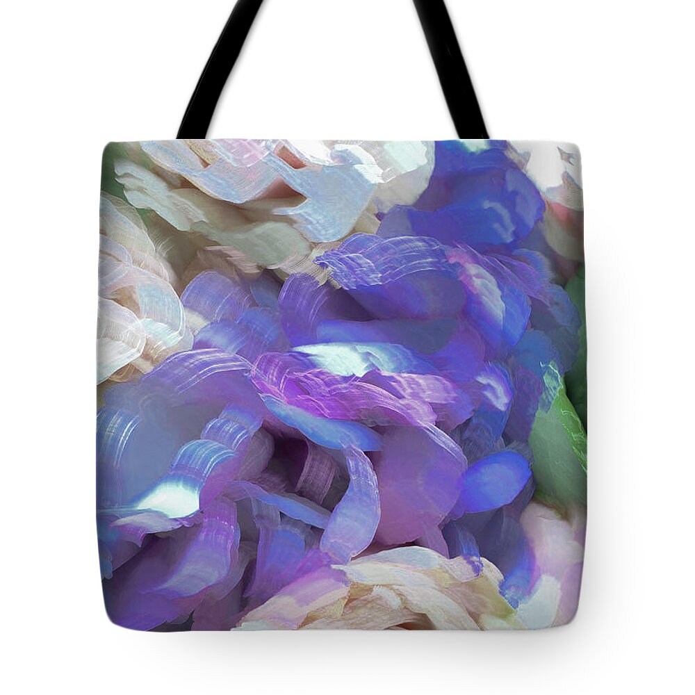 Abstract Tote Bag featuring the photograph Purple and White flower abstract by Phillip Rubino