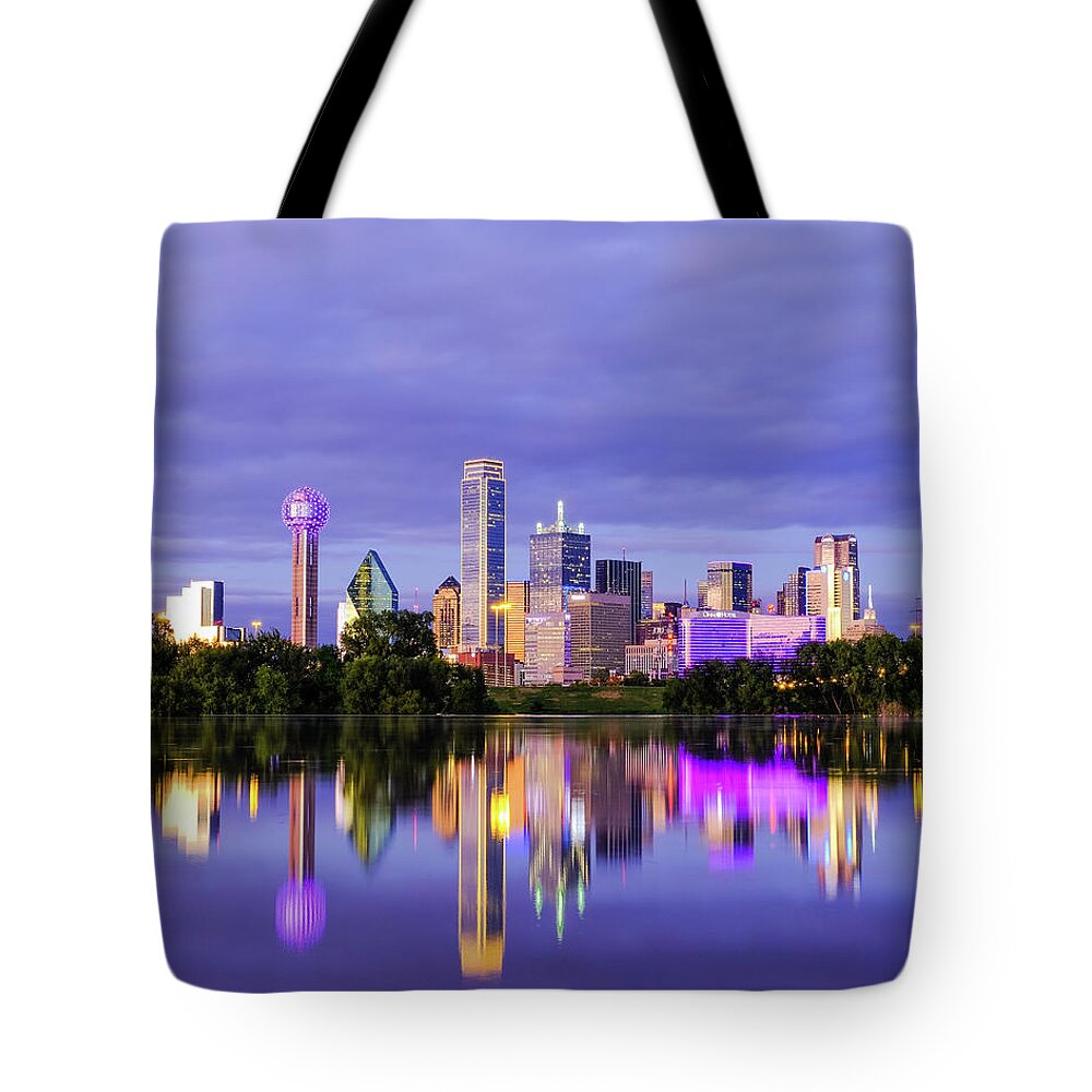 Dallas Tote Bag featuring the photograph Purple Rain City of Dallas Texas by Robert Bellomy