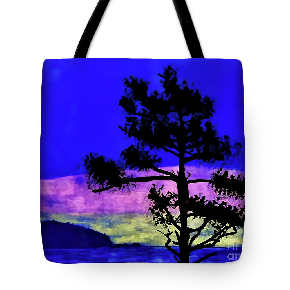 Sunset Tote Bag featuring the drawing Purple Sunset Bay by D Hackett