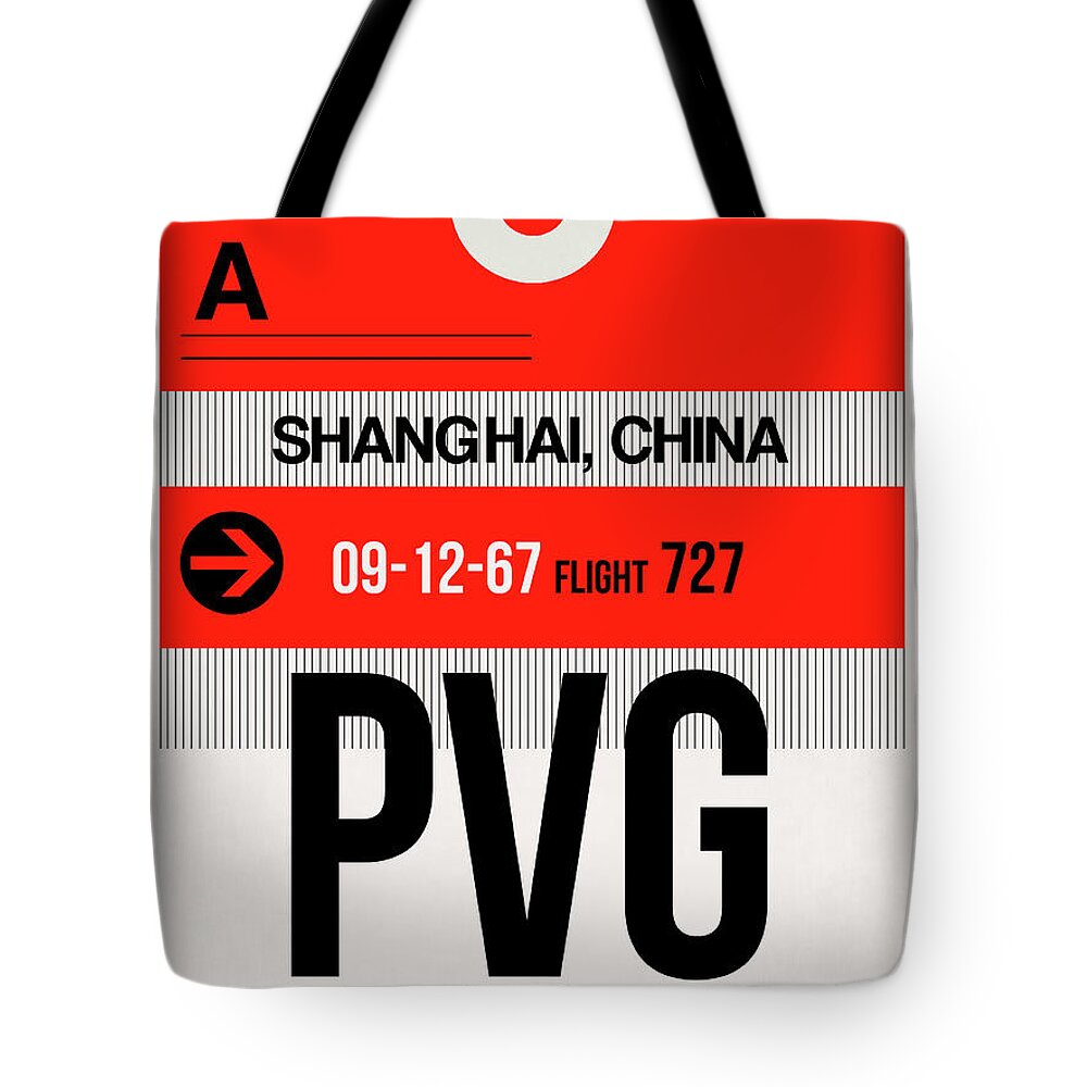 Vacation Tote Bag featuring the digital art PVG Shanghai Luggage Tag I by Naxart Studio