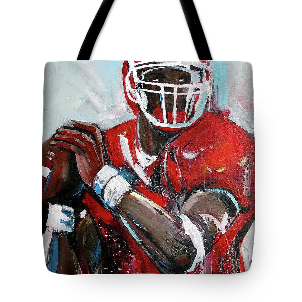 Uga Quarterback Tote Bag featuring the painting Quarterback by John Gholson