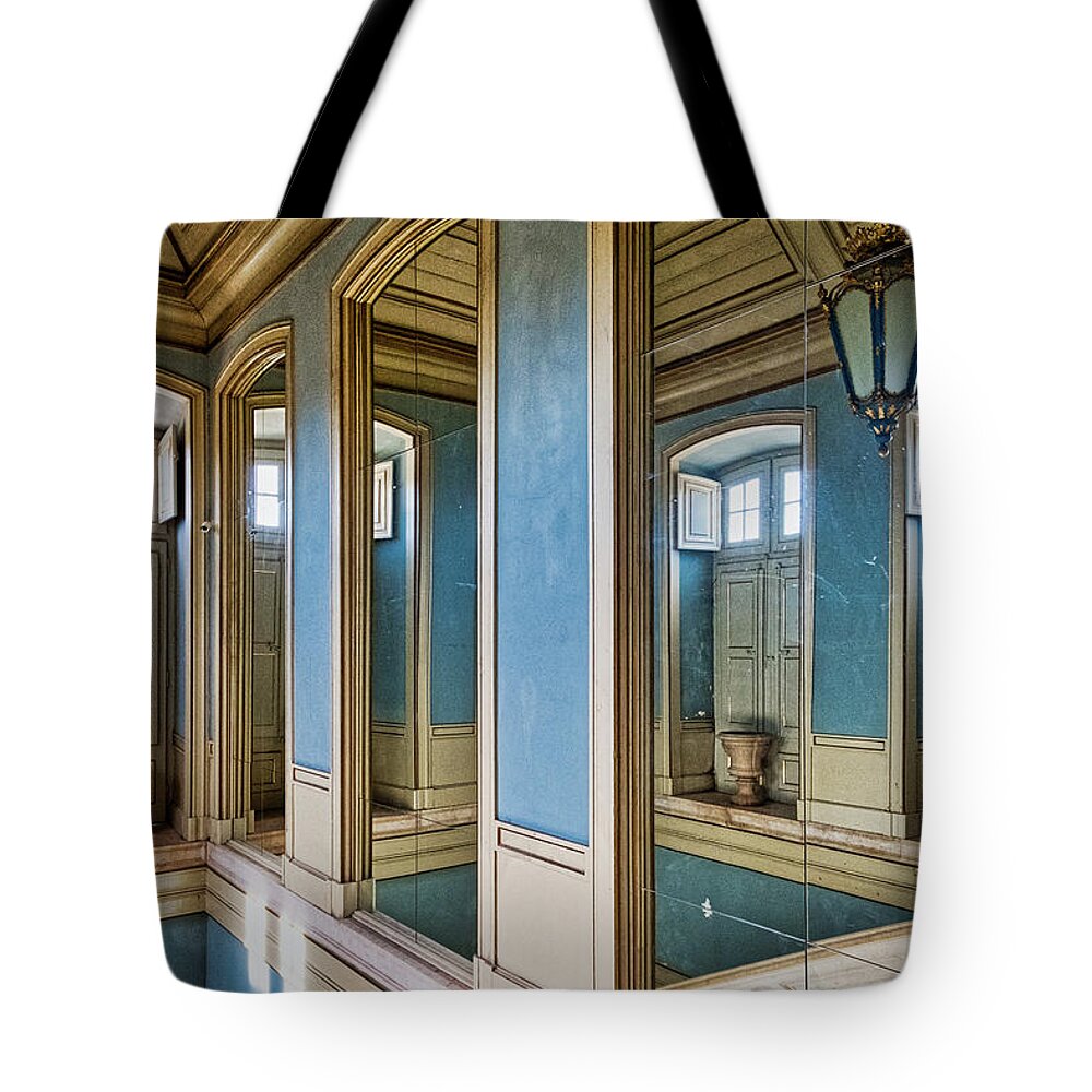 Palace Tote Bag featuring the photograph Queluz Palace Mirrors and Door - Portugal by Stuart Litoff