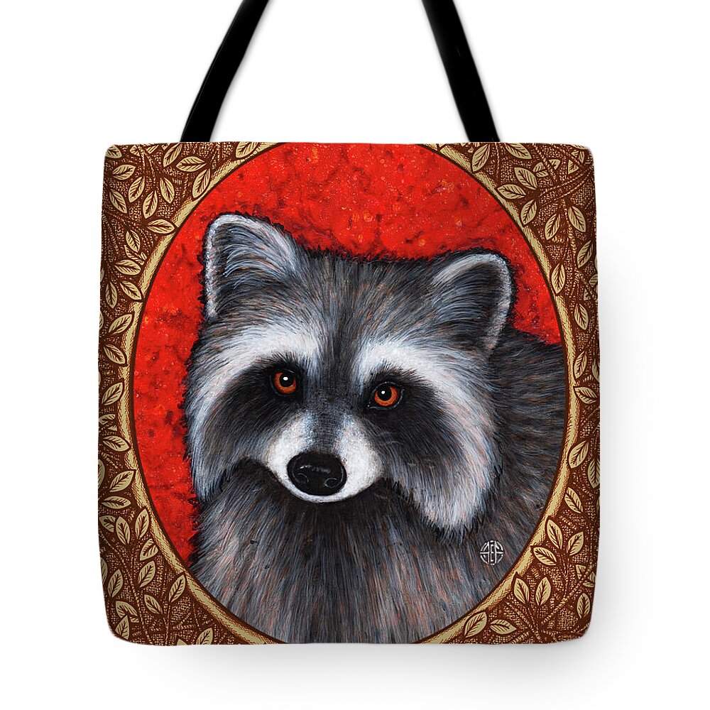 Animal Portrait Tote Bag featuring the painting Raccoon Portrait - Brown Border by Amy E Fraser