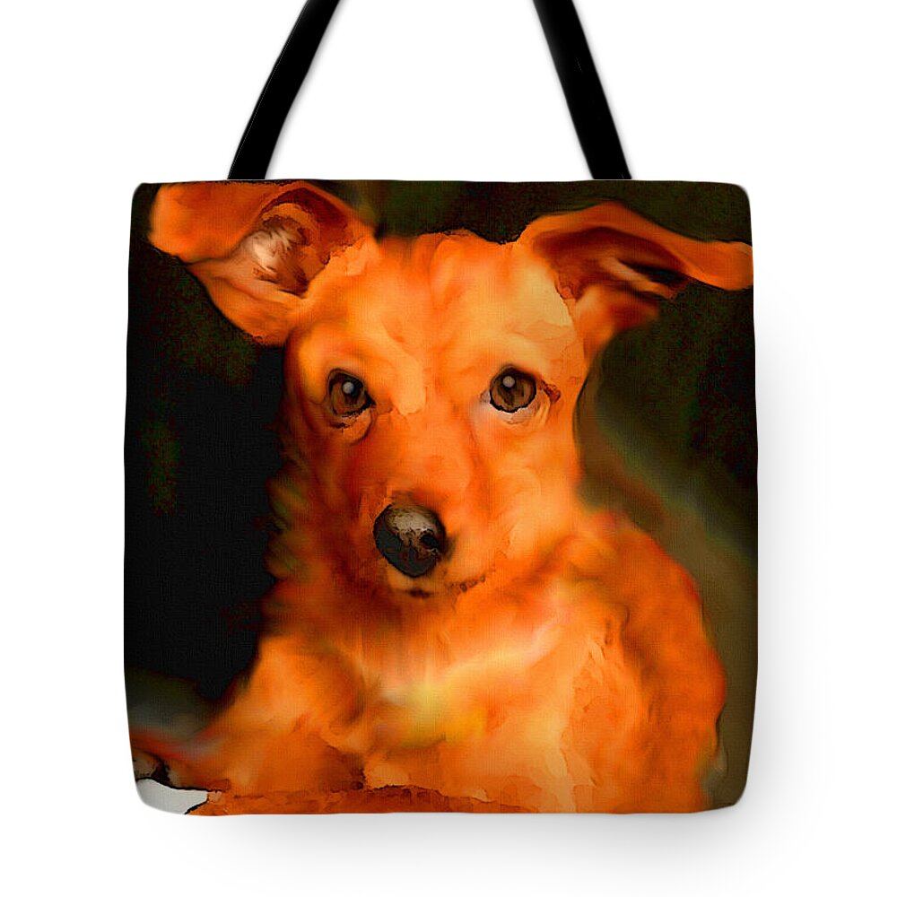 Little Red Dog Tote Bag featuring the mixed media Radar, A Little Red Dog Portrait by Shelli Fitzpatrick