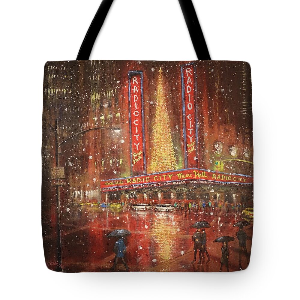Radio City Music Hall Tote Bag featuring the painting Radio City NYC by Tom Shropshire