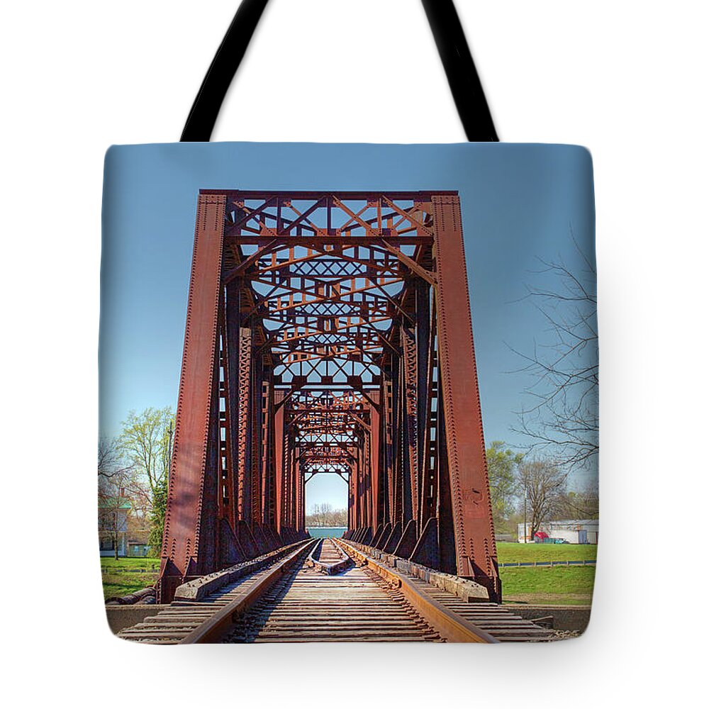 Railroad Tote Bag featuring the photograph Railroad Bridge by Sharon McConnell