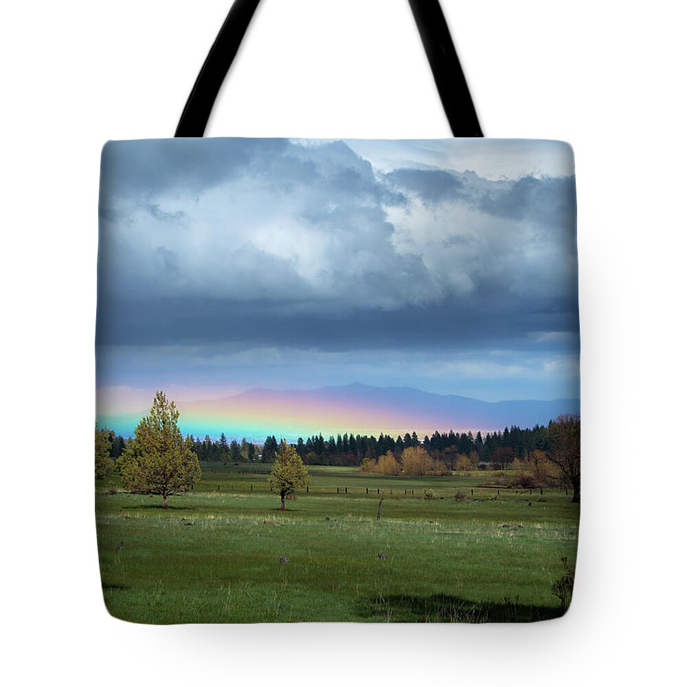Rainbow Tote Bag featuring the photograph Rainbow in the Valley by Randy Robbins