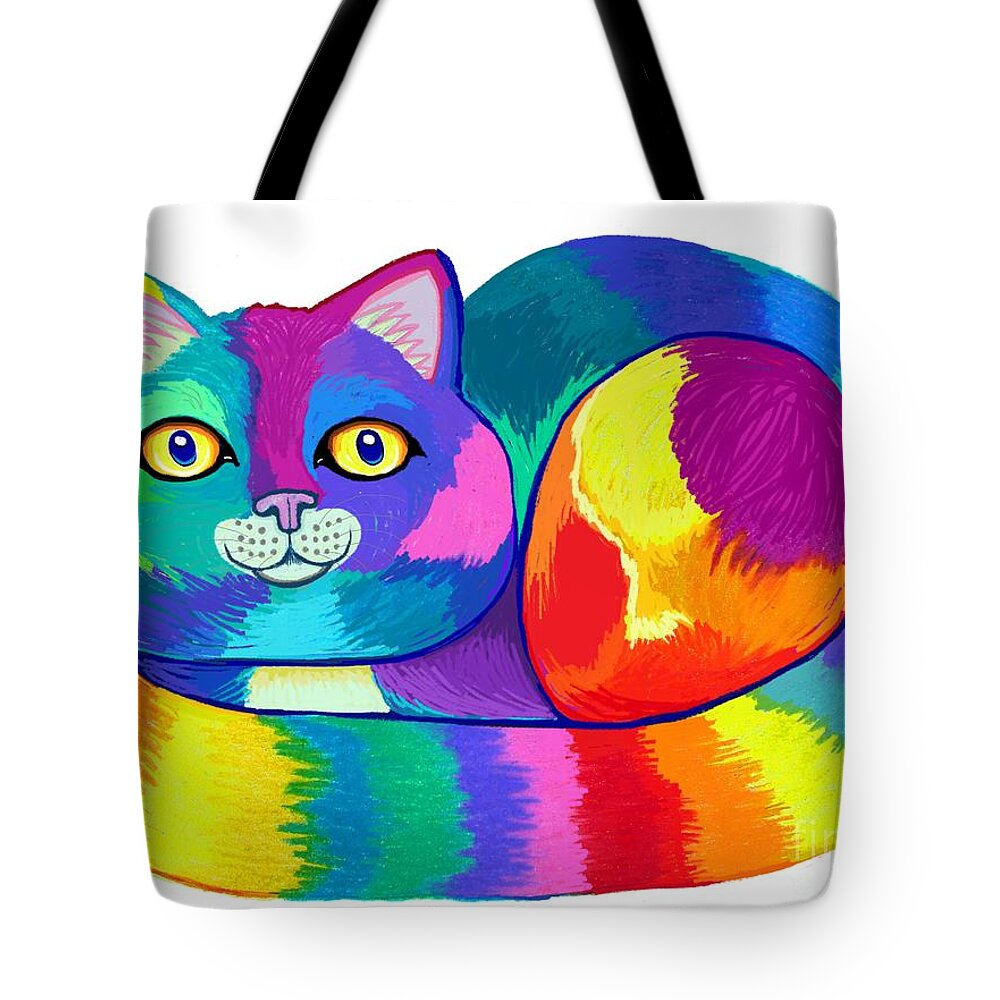 Cat Tote Bag featuring the digital art Rainbow Spectrum Cat by Nick Gustafson
