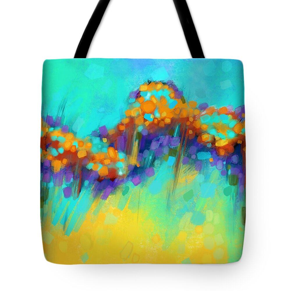 Flower Tote Bag featuring the digital art Rainbow Meadow by Ry M