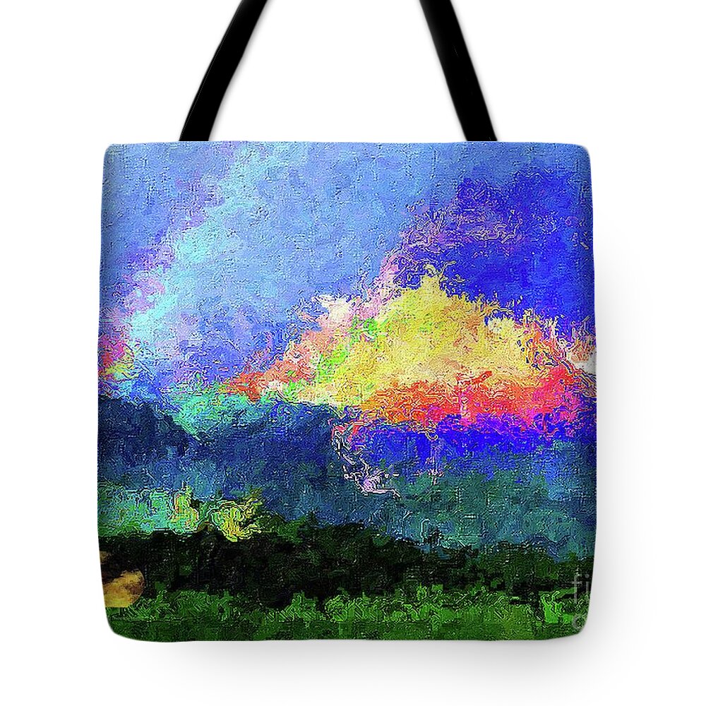 Landscape Tote Bag featuring the mixed media Rainbow Mountain - Breaking the Gridlock of Hate Number 5 by Aberjhani