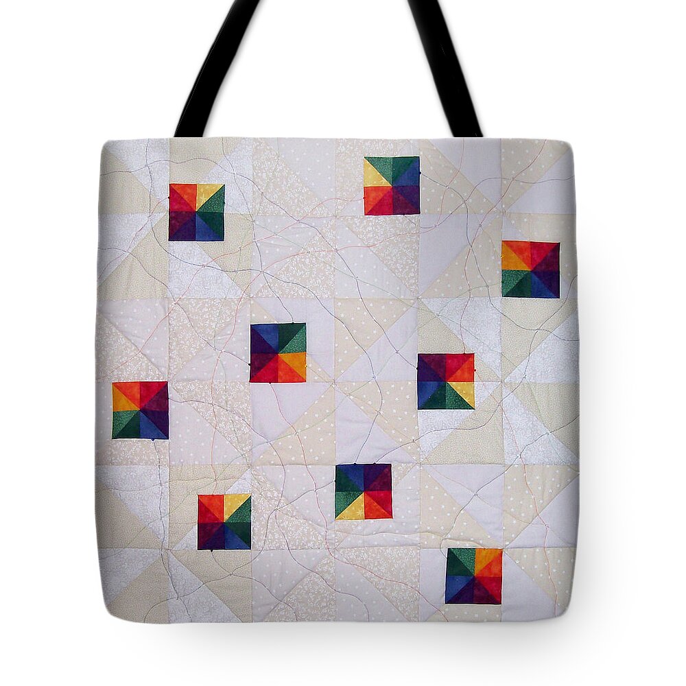 Quilt Rainbow Wall Hanging Fabric Fiber Tote Bag featuring the tapestry - textile Rainbow Pinwheel by Pam Geisel