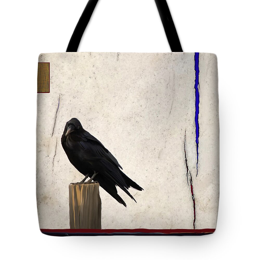 Raven Tote Bag featuring the mixed media Raven Red White and Blue by Jonathan Thompson