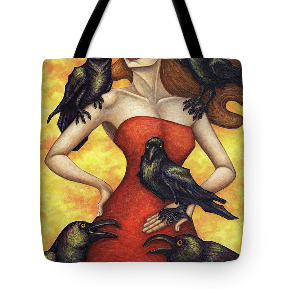 Animal Tote Bag featuring the painting Raven's Council by Amy E Fraser