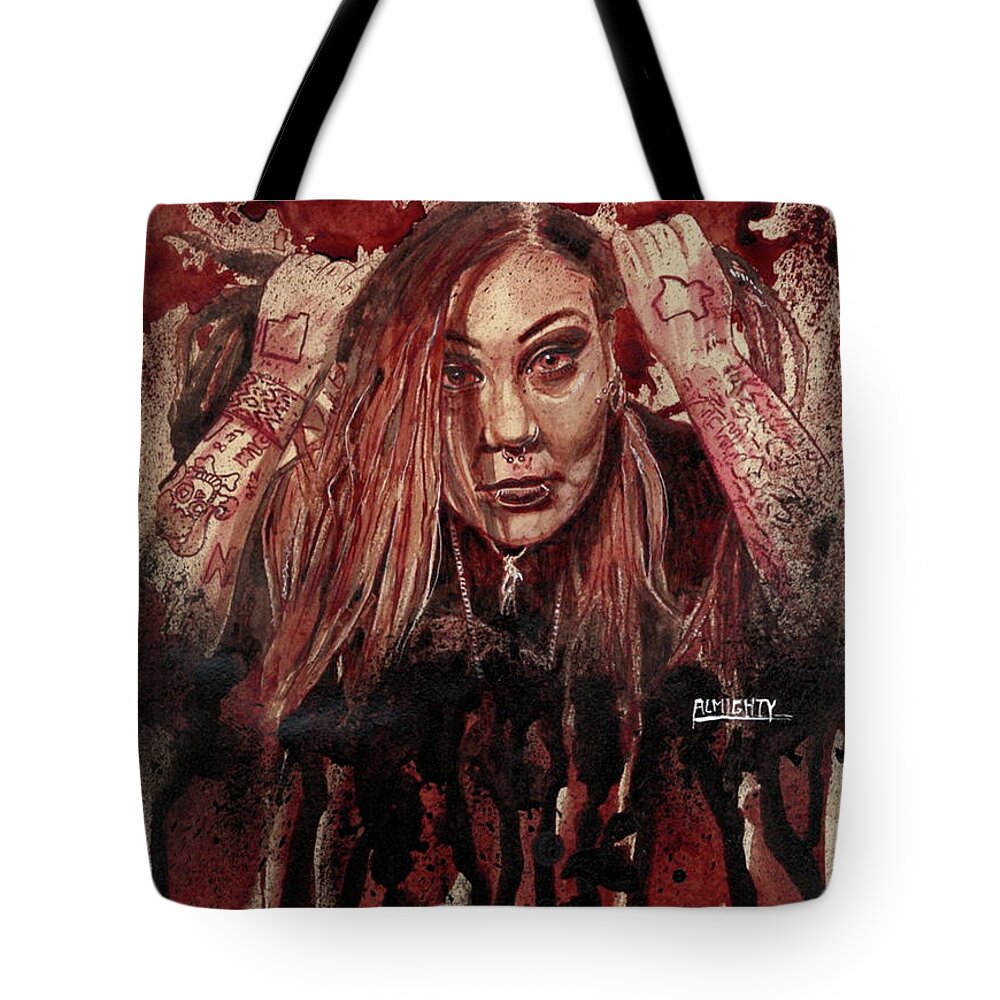 Ryan Almighty Tote Bag featuring the painting RAZAKEL port dry blood by Ryan Almighty
