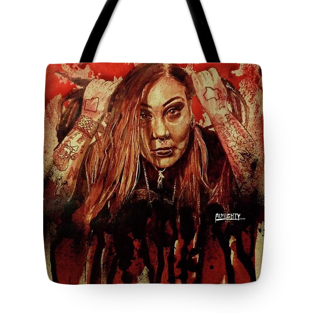 Ryan Almighty Tote Bag featuring the painting RAZAKEL port fresh blood by Ryan Almighty