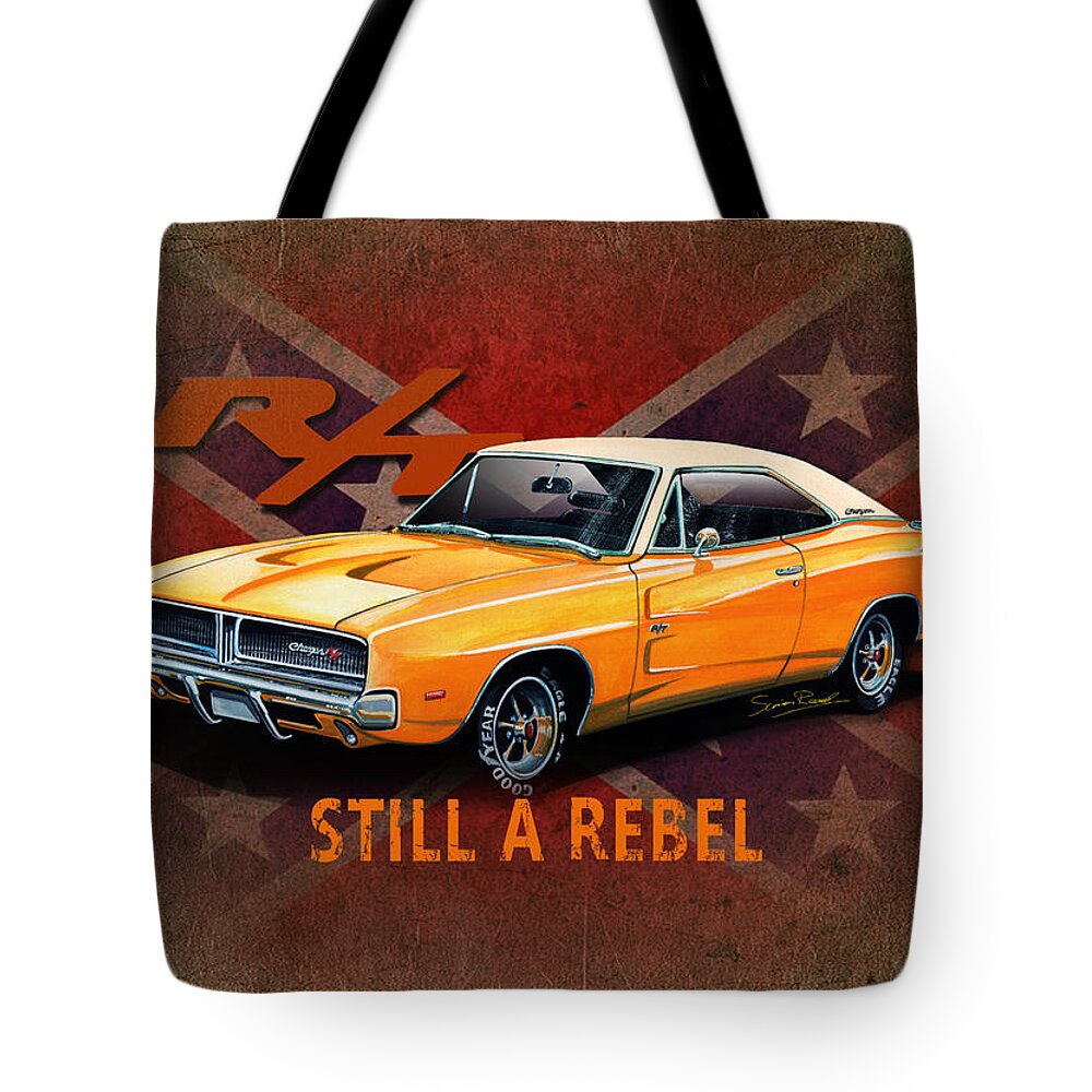Art Tote Bag featuring the mixed media Rebel Charger by Simon Read