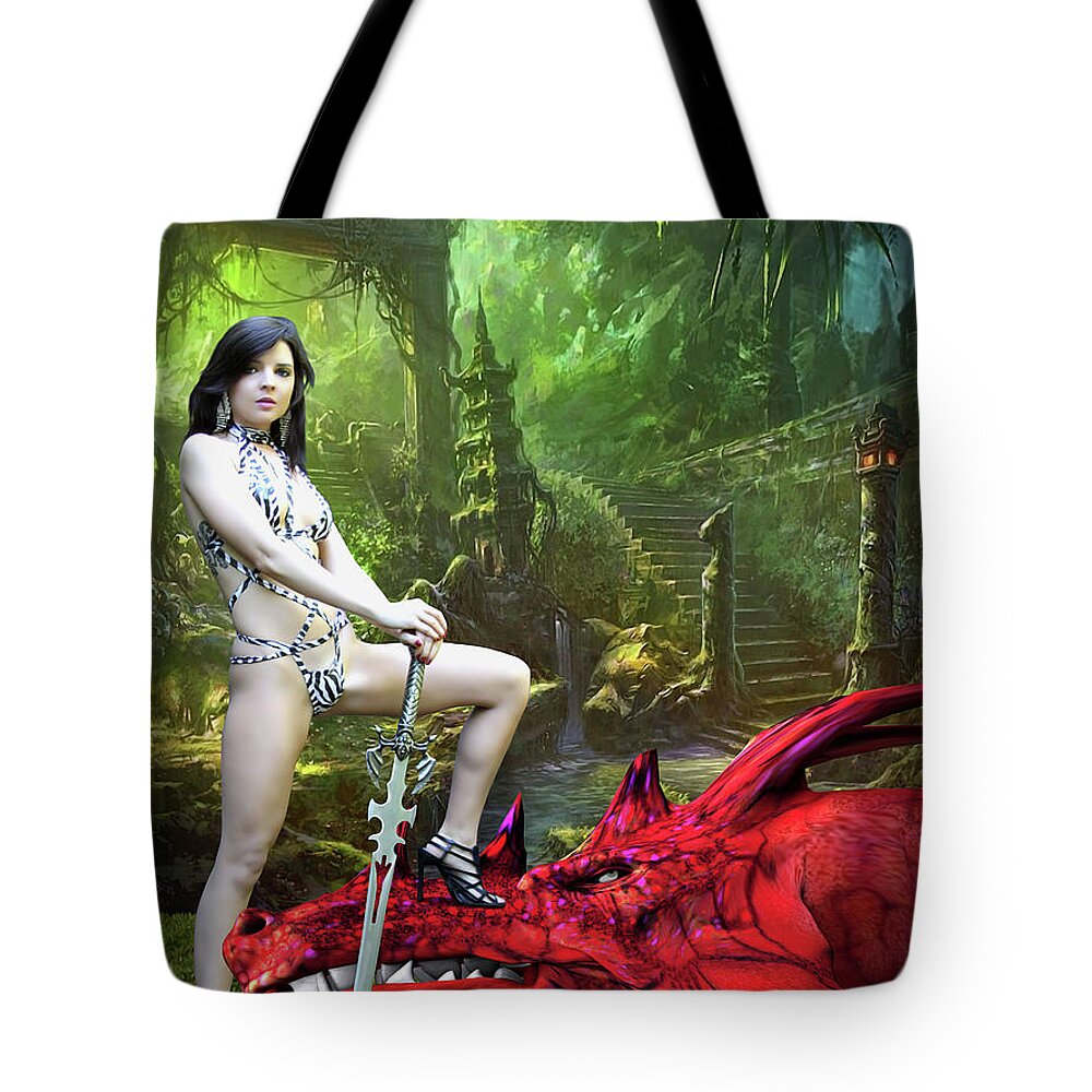 Fantasy Tote Bag featuring the photograph Rebel Dragon Slayer by Jon Volden