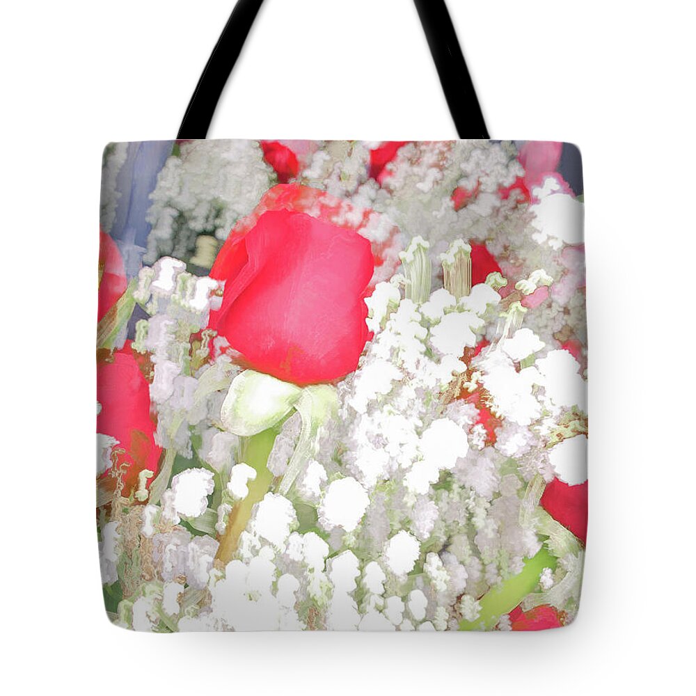 Abstract Tote Bag featuring the photograph Red and White flowers pastel by Phillip Rubino
