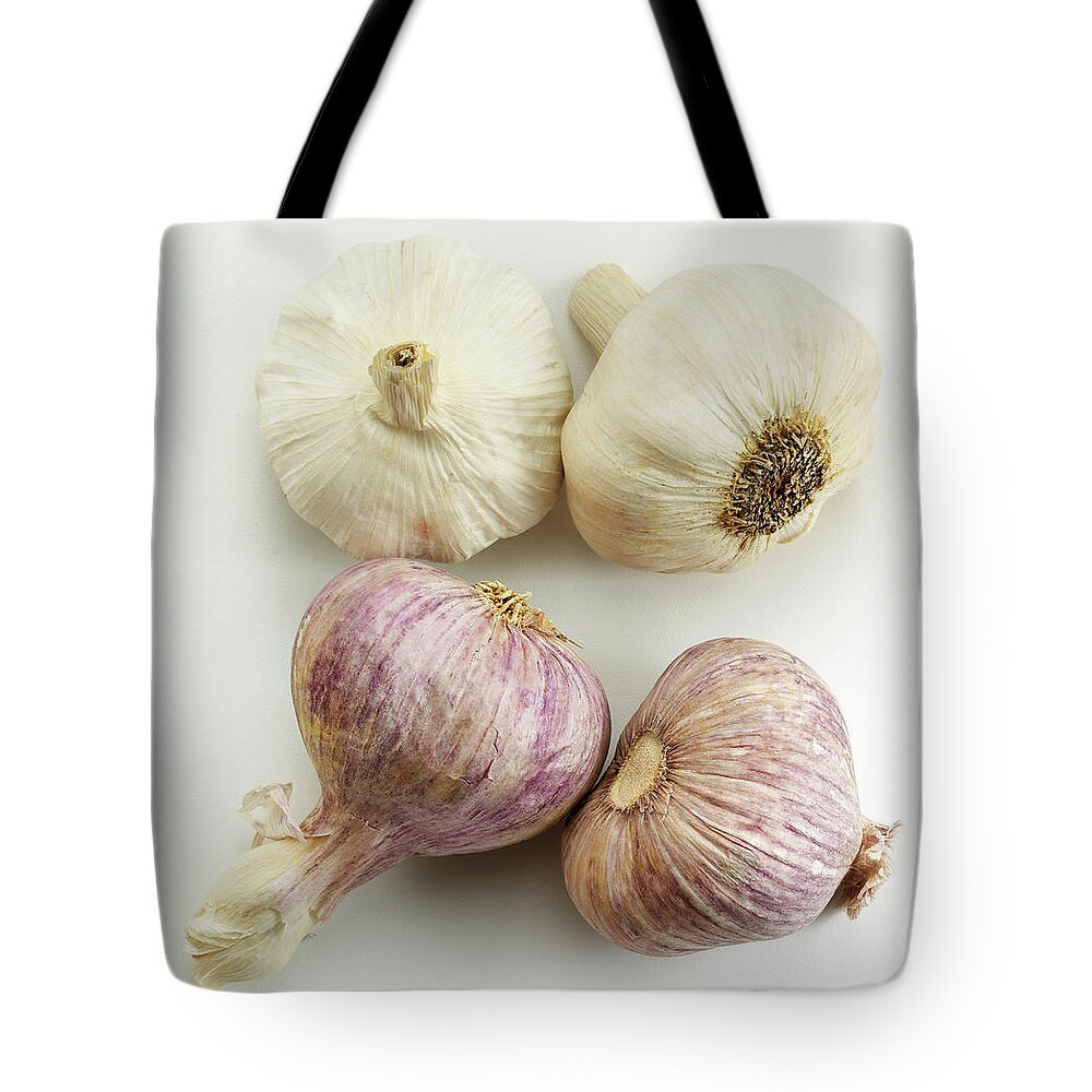 White Background Tote Bag featuring the photograph Red And White Garlic by David Bishop Inc.