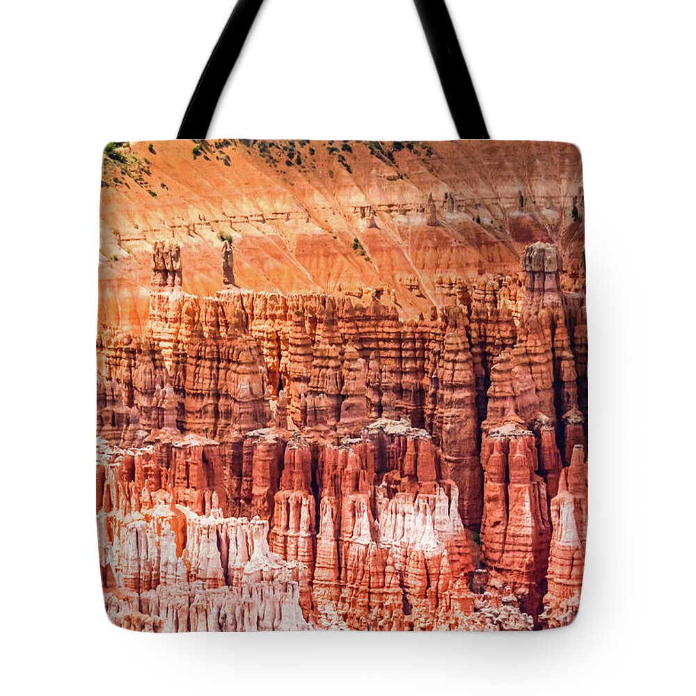 Hoodoo Tote Bag featuring the photograph Red and White Hoodoos by Douglas Wielfaert