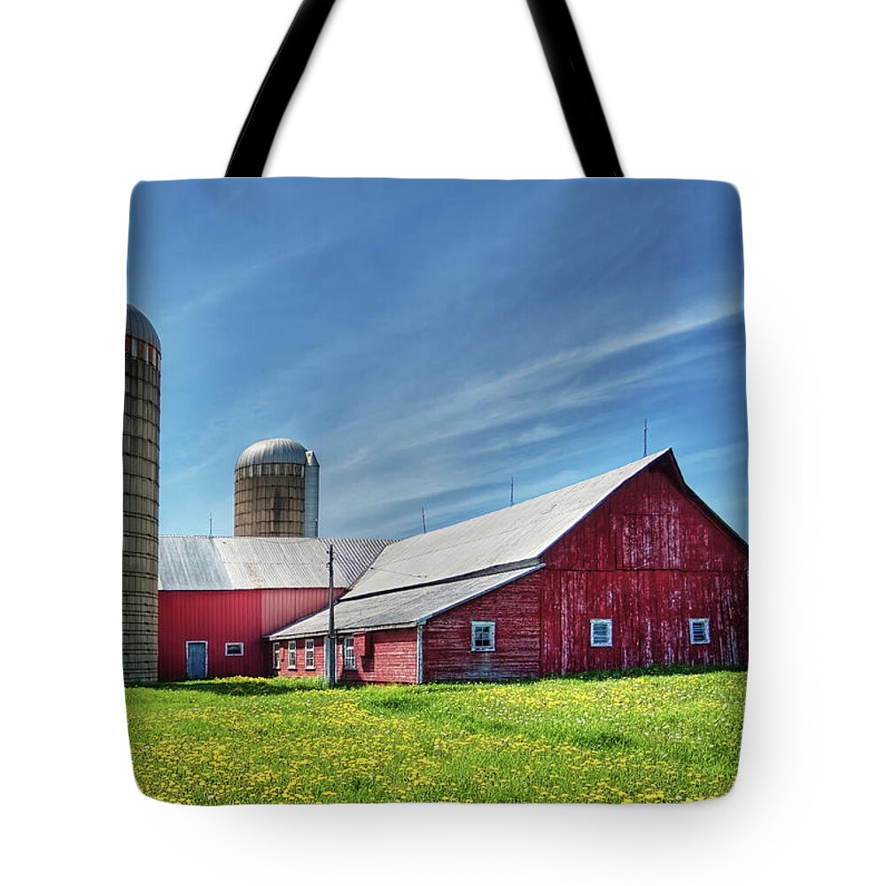 Barn Tote Bag featuring the photograph Red Barn in Ontario, Canada by Tatiana Travelways