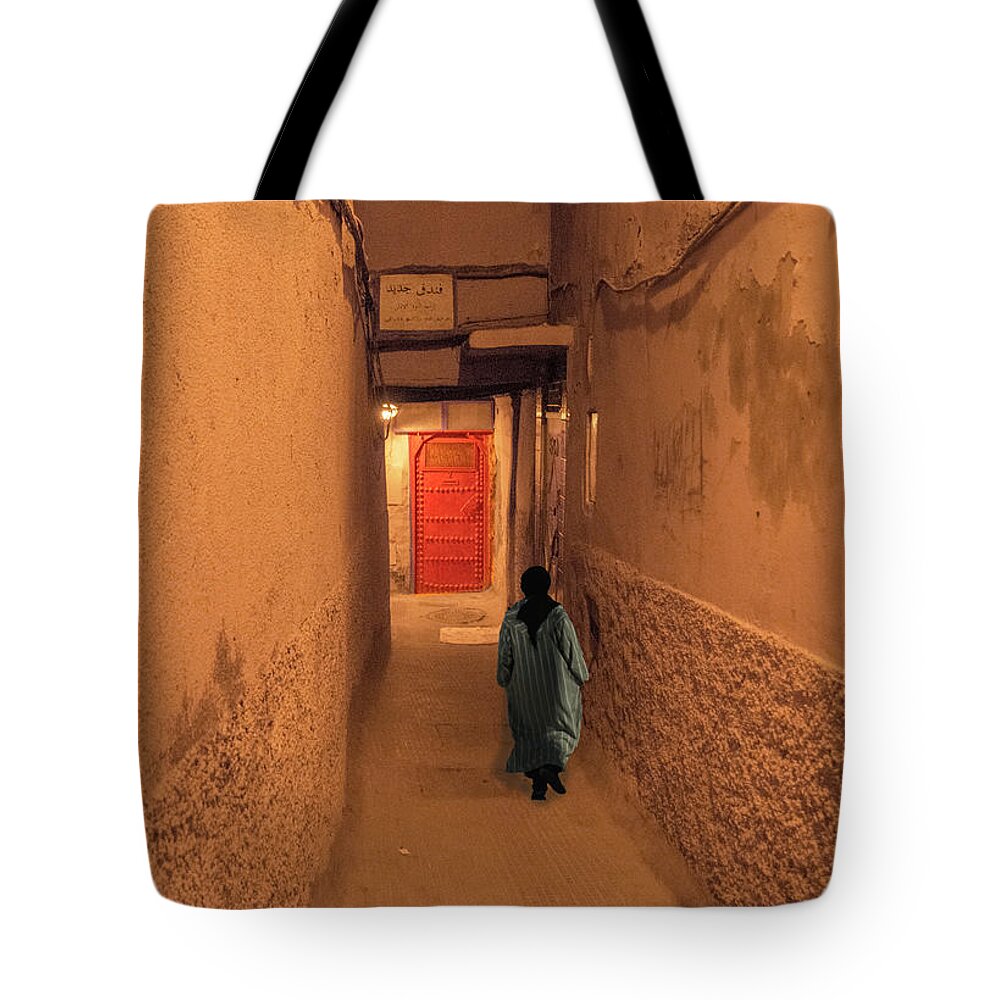 Medina Tote Bag featuring the photograph Red Door in Marrakech by Jessica Levant
