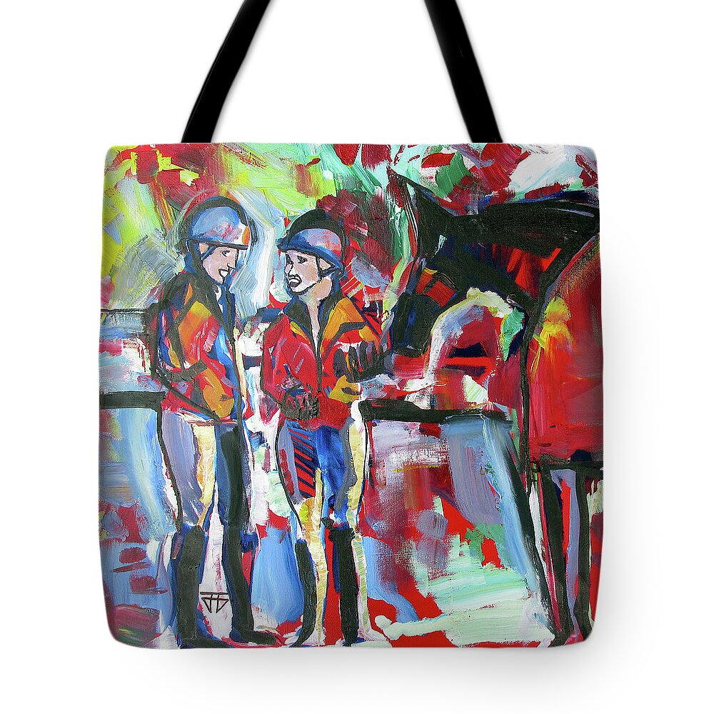 Red Equestrian Tote Bag featuring the painting Red Equestrian by John Gholson