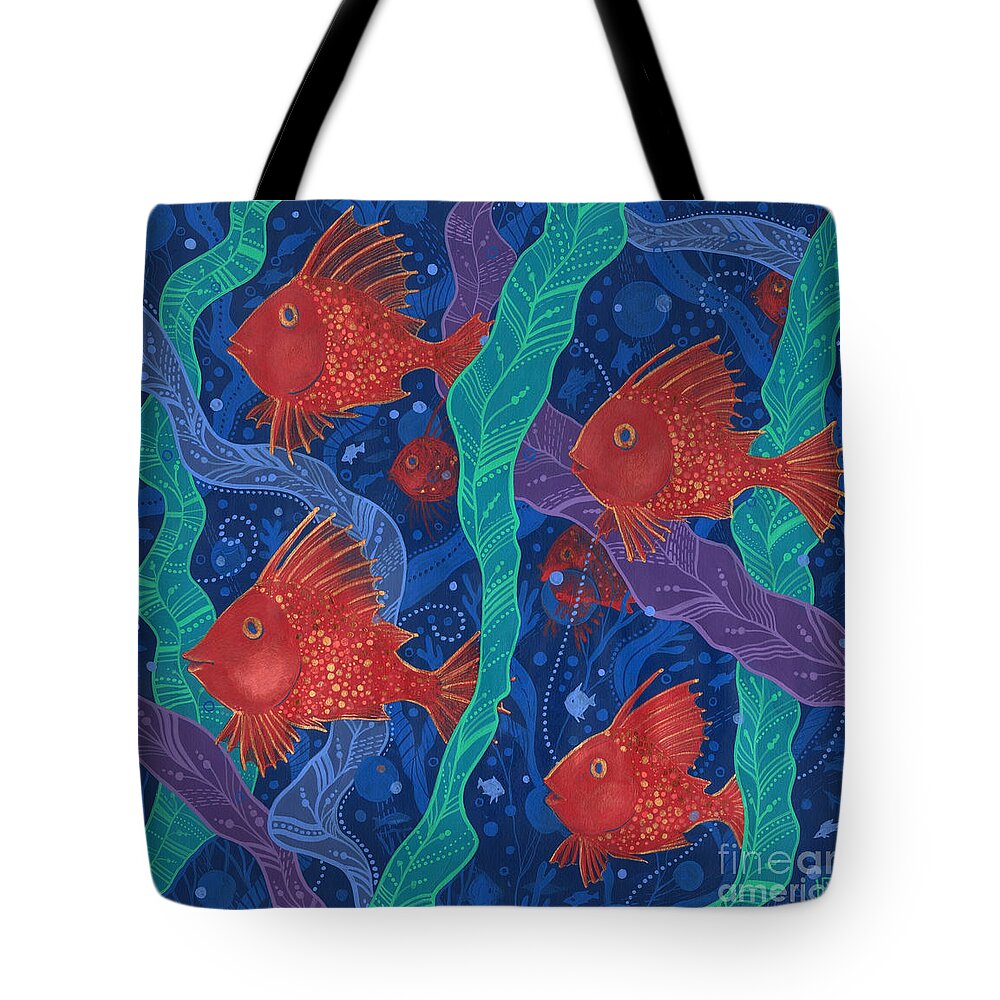 Underwater Tote Bag featuring the painting Red Fish by Julia Khoroshikh