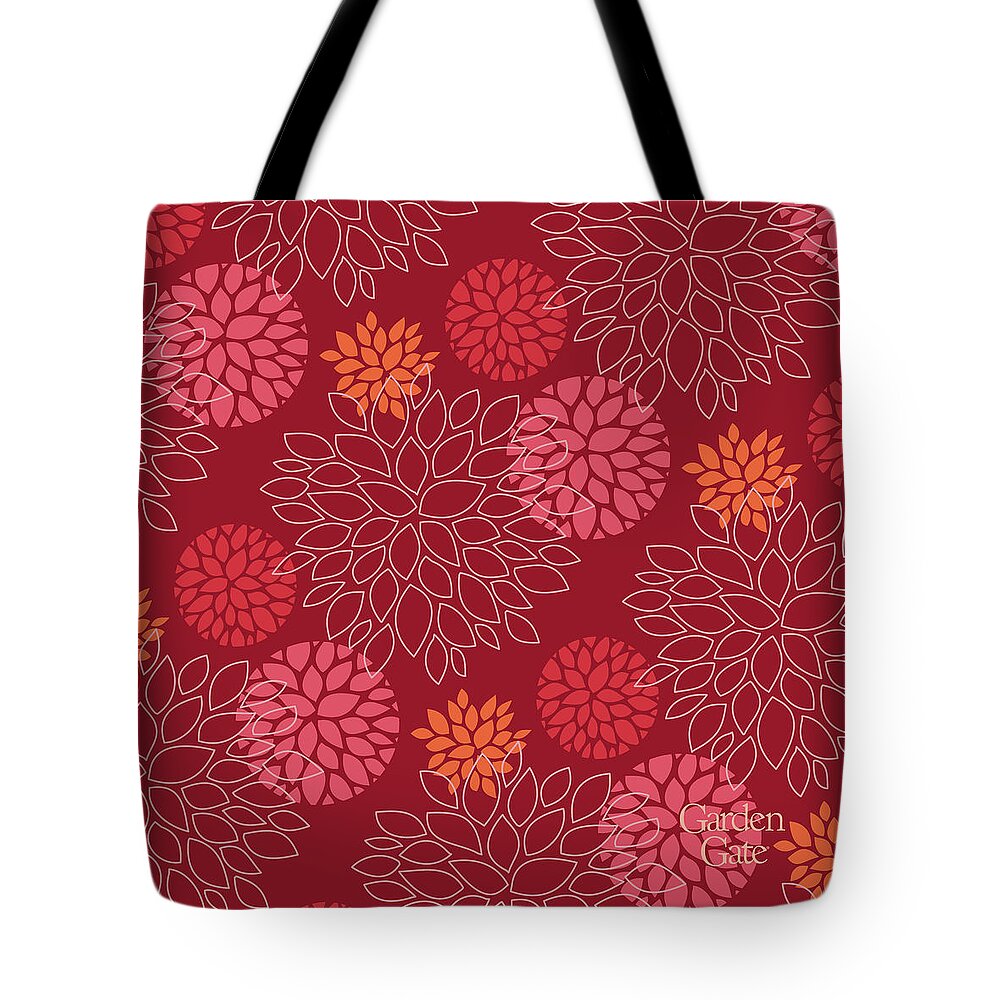 Red Tote Bag featuring the digital art Red Floral design with logo by Garden Gate magazine