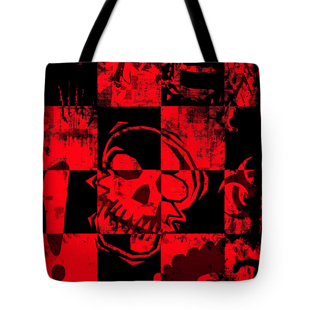 Grunge Tote Bag featuring the digital art Red Grunge Skull Graphic by Roseanne Jones