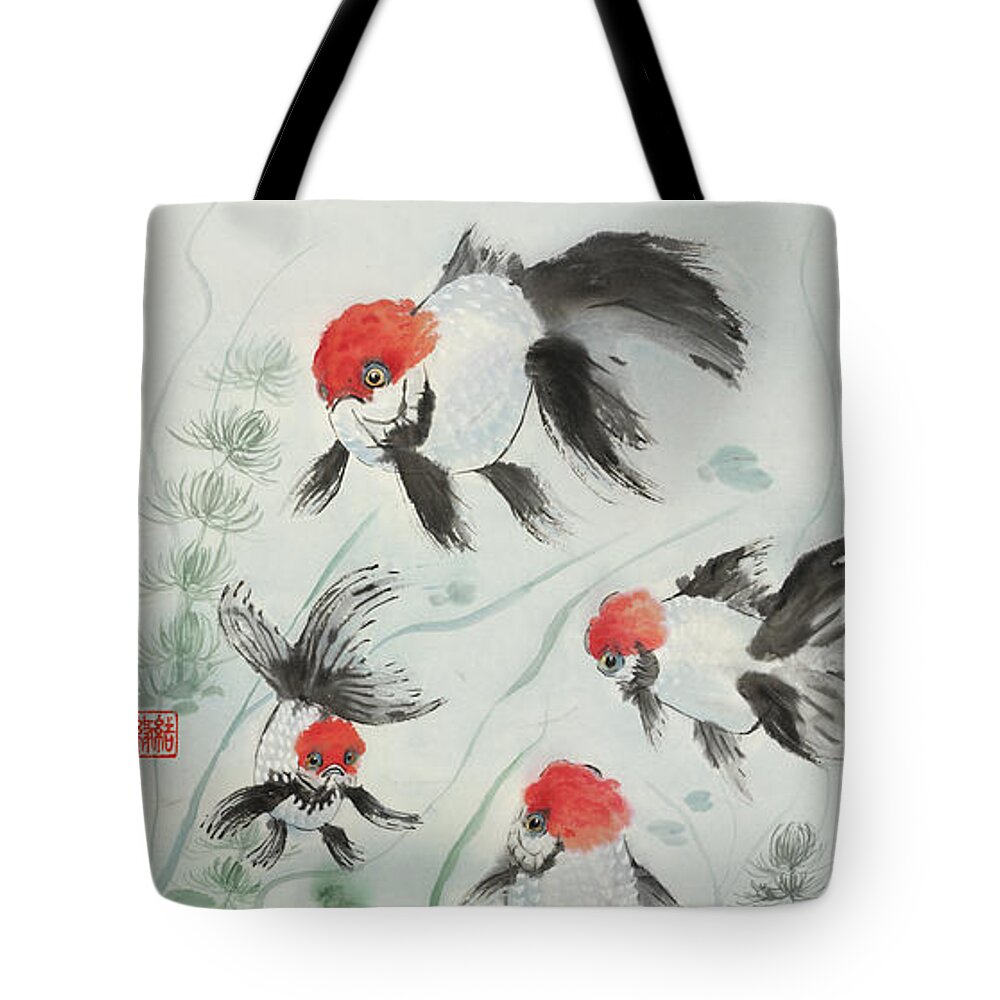 Chinese Watercolor Tote Bag featuring the painting Red Headed Gold Fish by Jenny Sanders