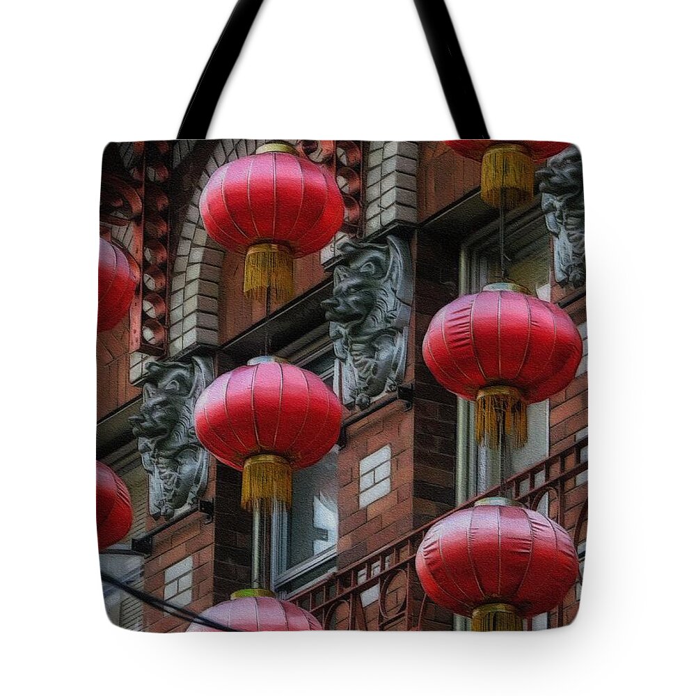 Chinatown Tote Bag featuring the photograph Red Lanterns by Diana Rajala