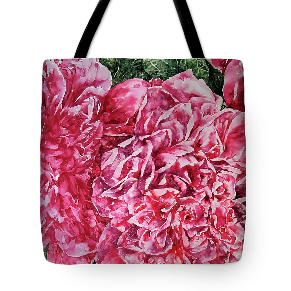 Watercolour Tote Bag featuring the painting Red Peonies by Kim Tran