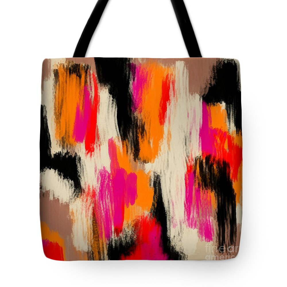 Delynn Tote Bag featuring the digital art Red Pink Black Brown Digital Abstract Painting by Delynn Addams
