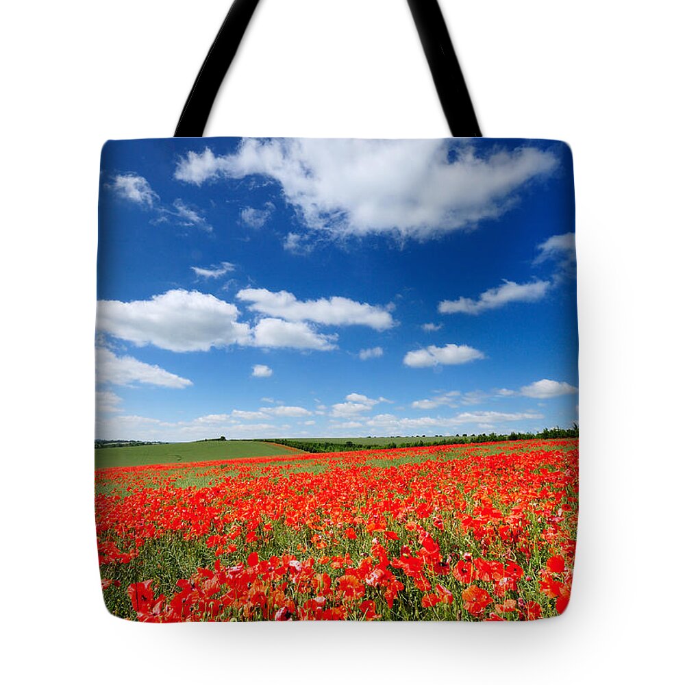 Outdoors Tote Bag featuring the photograph Red Poppy Field by Stu Meech