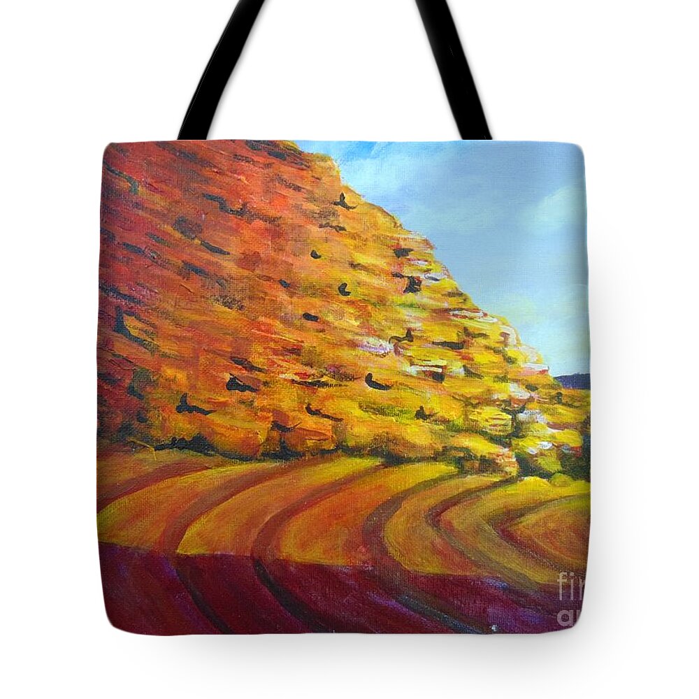 Red Rocks Tote Bag featuring the painting Red Rocks by Saundra Johnson