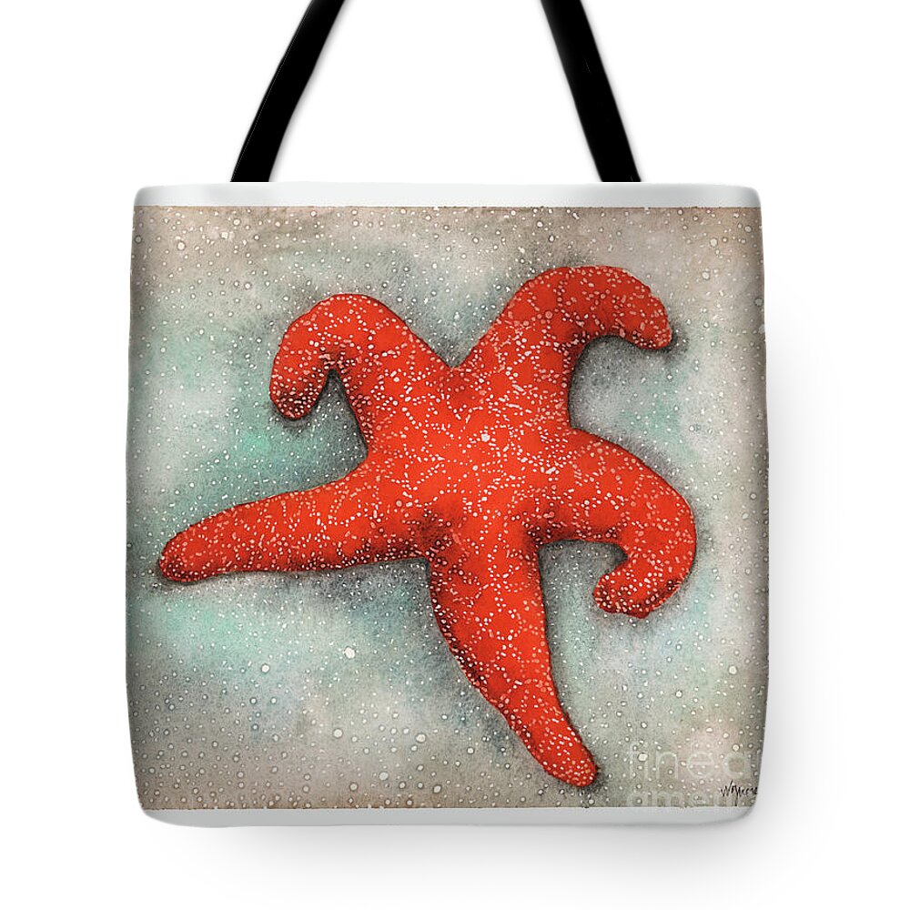 Asteroidea Tote Bag featuring the painting Red Sea Star by Hilda Wagner