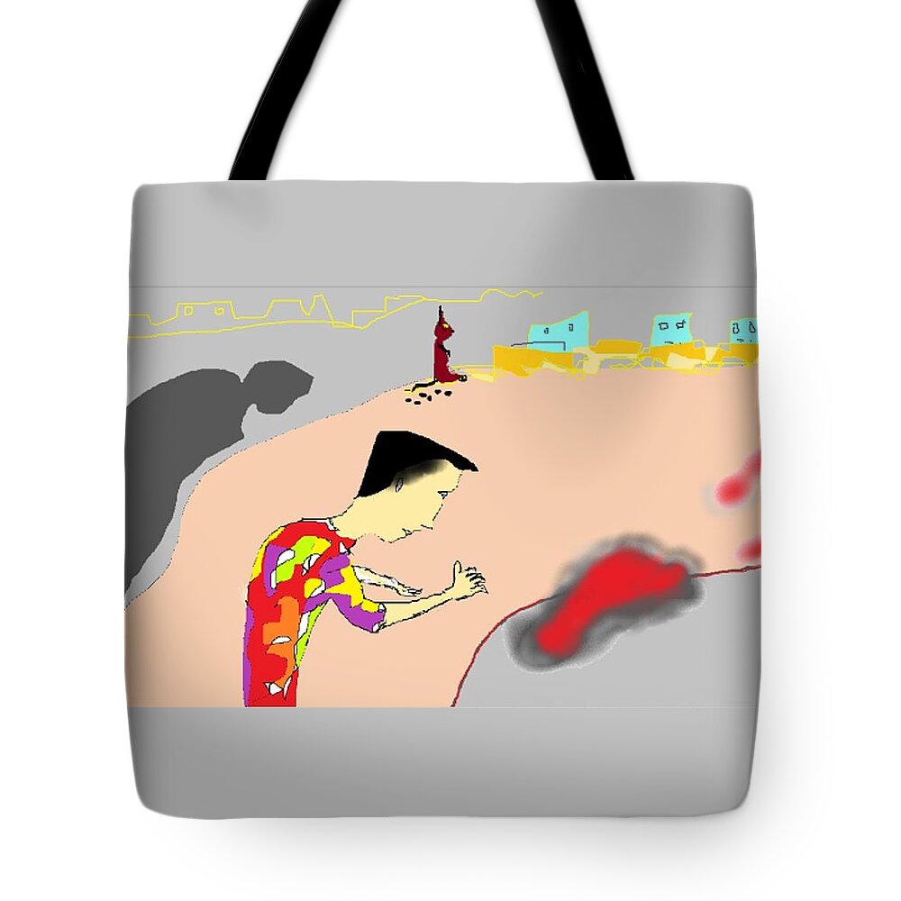 Red Tote Bag featuring the digital art Red Tracks by Jim Taylor