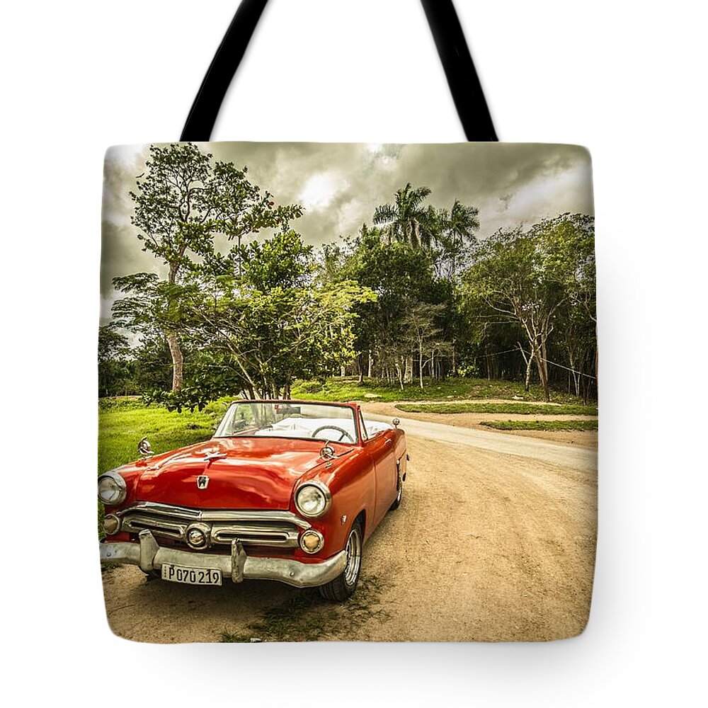 Photo Tote Bag featuring the photograph Red vintage car by Top Wallpapers