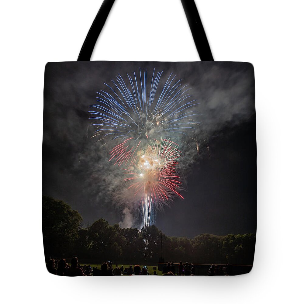 Fireworks Tote Bag featuring the photograph Red White and Boom by Arthur Oleary