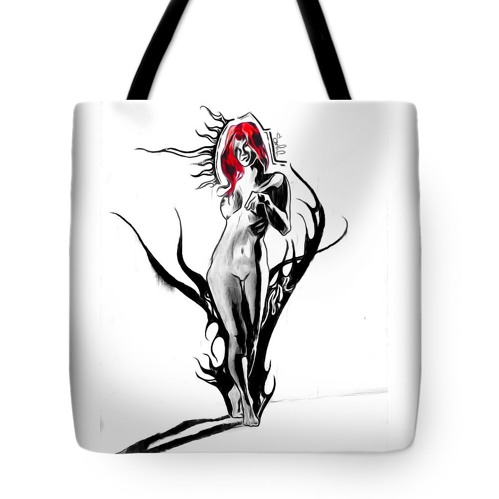 Sexy Woman Girl Female Feminine Lady Beauty Model Beautiful Fashion Goddess Red Color Colorful Contrast Black And White B&w Simple Simplistic Minimal Abstract Amazing Tote Bag featuring the drawing Red Woman by Sergio Gutierrez