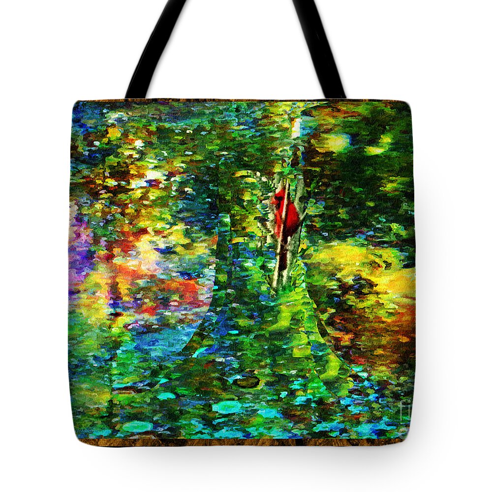 Communication Tote Bag featuring the mixed media Redbird Singing Songs of Love in the Tree of Hope by Aberjhani