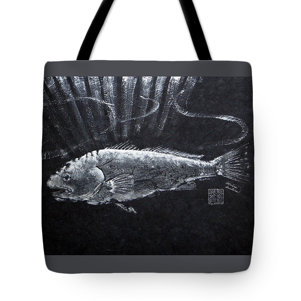 Fish Tote Bag featuring the painting Redfish - Silver with Sun Rays by Adrienne Dye