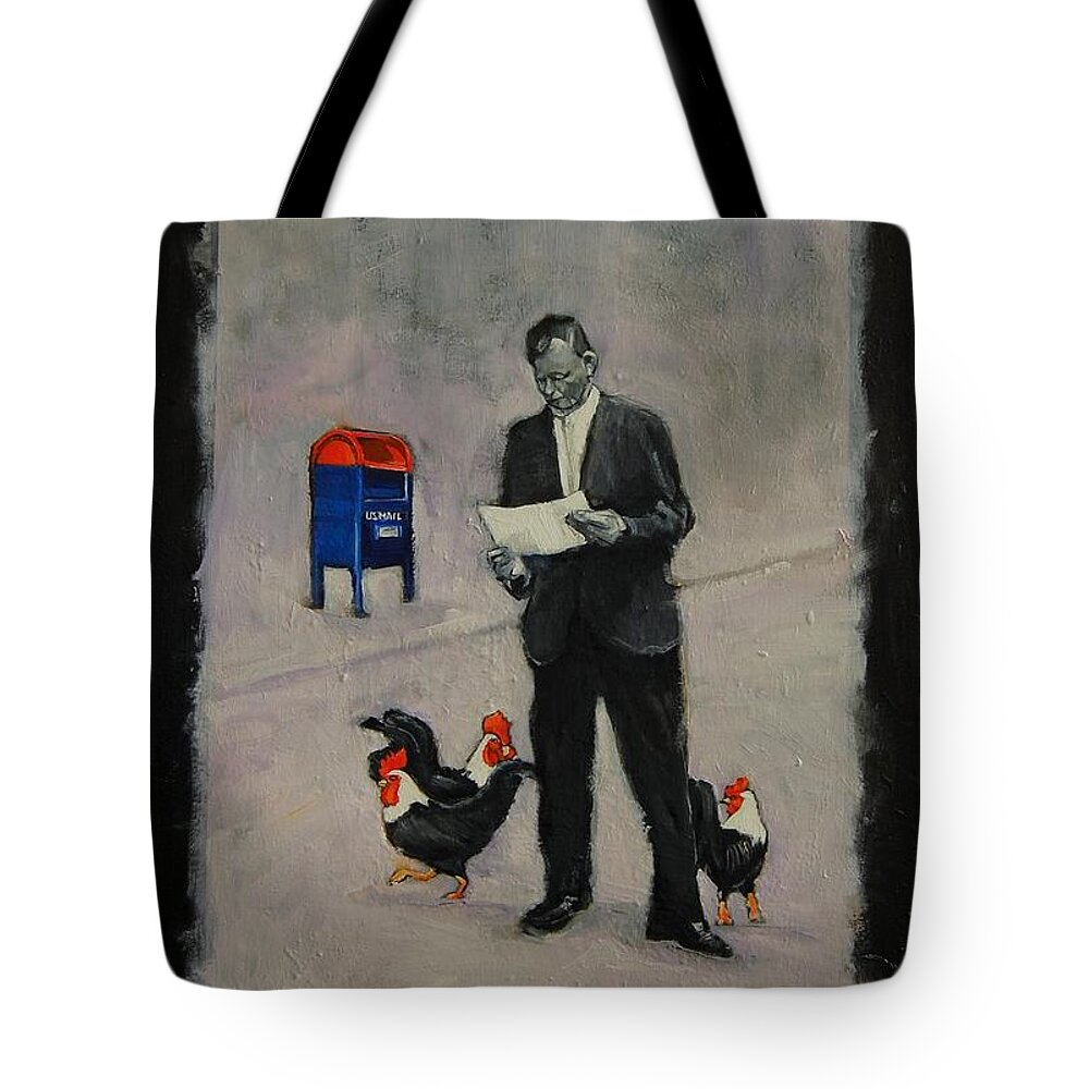Chickens Tote Bag featuring the painting Redheads by Jean Cormier