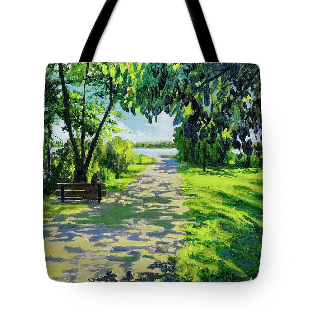 Landscape Tote Bag featuring the painting Reflection By The Lake by Lynn Hansen