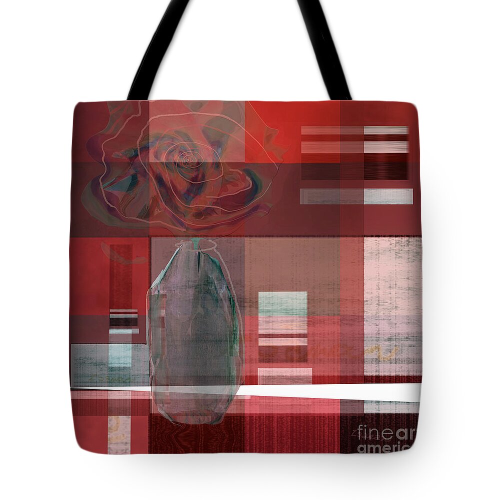Square Tote Bag featuring the mixed media Reflection on a Red Plaid Tablecloth by Zsanan Studio